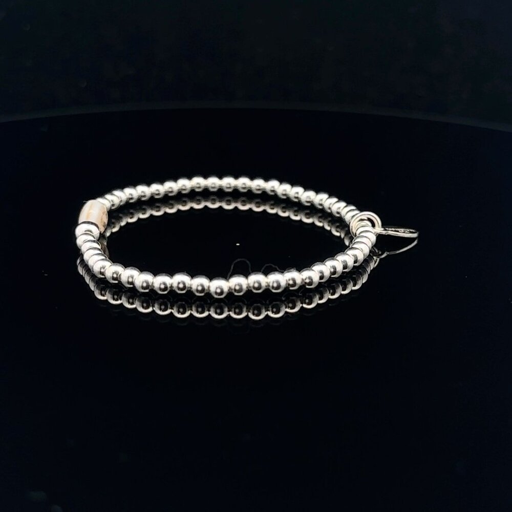 925 Sterling Silver Beaded Stretch Stacking Bracelet MOP Letter Initial S - Picture 3 of 6